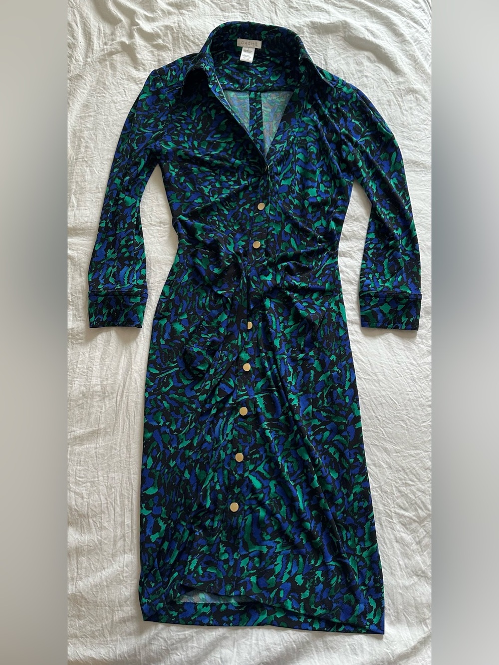 Cache BodyCon Dress Extra Small Green and Blue